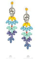 Tom Binns Rainbows End Painted Swarovski Crystal Skull Drop Earrings