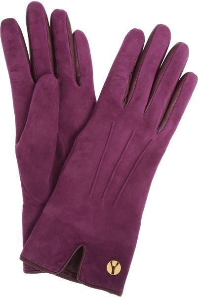 Yves Saint Laurent Chyc Cashmerelined Suede Gloves in Purple - Lyst