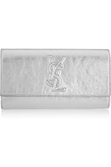 Yves Saint Laurent Belle De Jour Large Metallic Texturedleather Clutch - Lyst