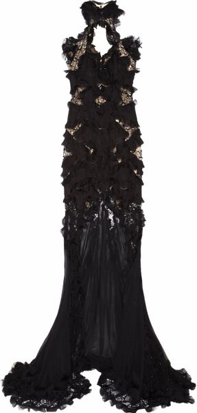 Alexander Mcqueen Embellished Silkchiffon and Lace Gown in Black - Lyst