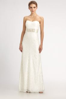 Badgley Mischka Strapless Lace Gown - Lyst
