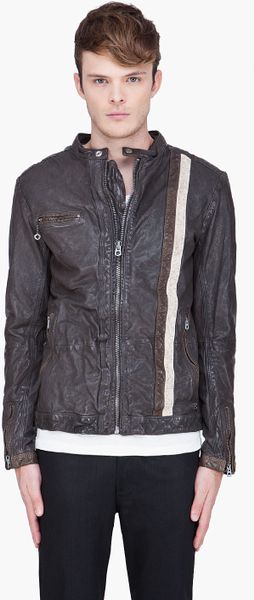 Diesel  Lohami Leather Jacket in Gray for Men (charcoal) - Lyst