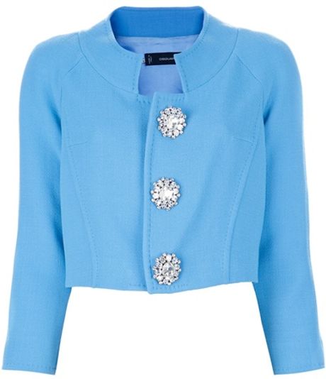 Dsquared2 Jeweled Button Cropped Jacket in Blue - Lyst