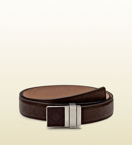 Gucci Dark Brown Diamante Leather Belt with Rectangle Pin Buckle in Brown for Men | Lyst