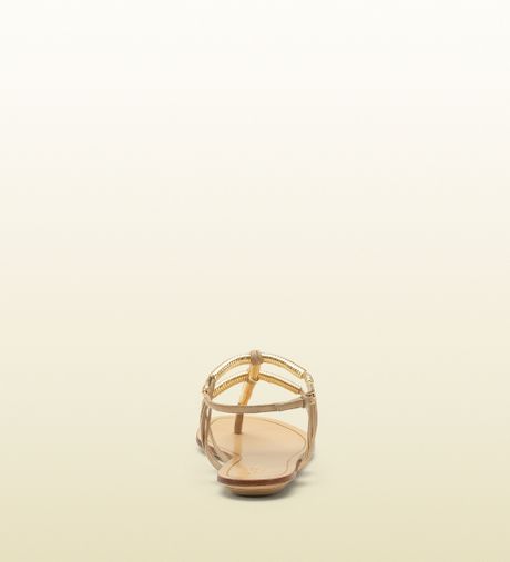 Gucci Anita Metallic Leather and Suede Flat Thong Sandal in Gold ...