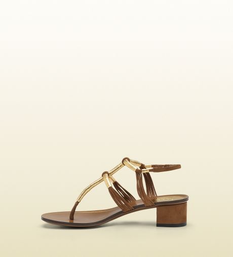 Gucci Anita Metallic Leather and Suede Lowheel Thong Sandal in Brown ...