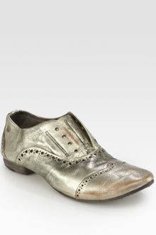 Marsell Distressed Metallic Leather Laceless Oxfords - Lyst