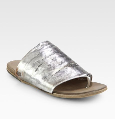 distressed marsell thong sandals metallic leather silver