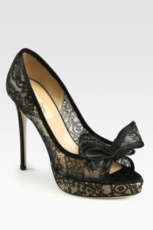 Valentino Couture Lace Satin Bow Pumps - Lyst