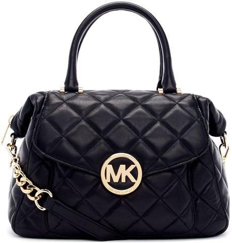 Michael Michael Kors Large Fulton Quilted Leather Satchel Bag in Black