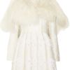 Alexander Mcqueen Shearling and Floral Appliqué Brocade Coat in White - Lyst