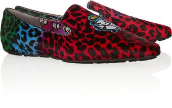 Jimmy Choo Wheel Loe Angel and Devil Embroidered Leopard Print Calf Hair Loafers - Lyst