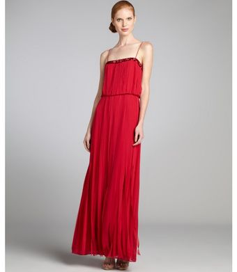 Aidan Mattox Ruby Chiffon Carwash Jeweled Spaghetti Strap Gown - Lyst