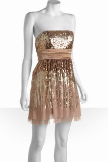 BCBGMAXAZRIA Gold Tulle Laylan Sequin Strapless Party Dress - Lyst