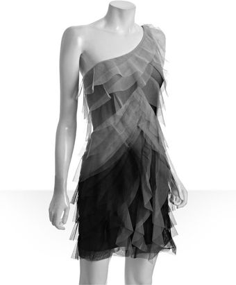 BCBGMAXAZRIA Grey Ombré Tiered Mesh Monica One Shoulder Dress - Lyst