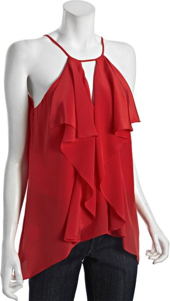 Bcbgmaxazria Red Berry Silk Claudia Cascading Ruffle Blouse in Red (red berry) - Lyst