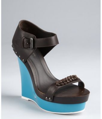 Bottega Veneta Espresso Leather and Rubber Platform Wedge Sandals - Lyst