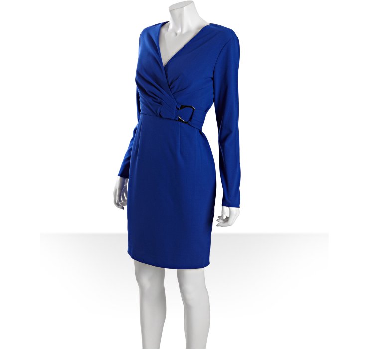 Calvin Klein Atlantis Stretch Long Sleeve Horseshoe Ring Wrap Dress in
