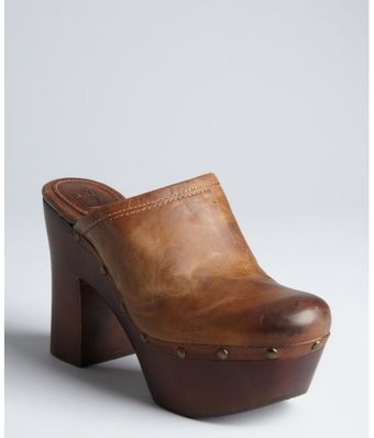 Frye Dark Brown Leather Mara Studded Clogs - Lyst