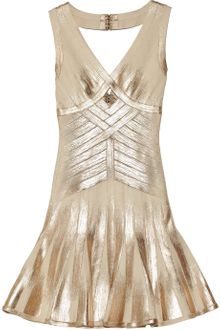 Hervé Léger Metalliccoated Bandage Flared Dress - Lyst