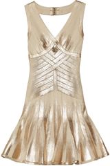Hervé Léger Metalliccoated Bandage Flared Dress