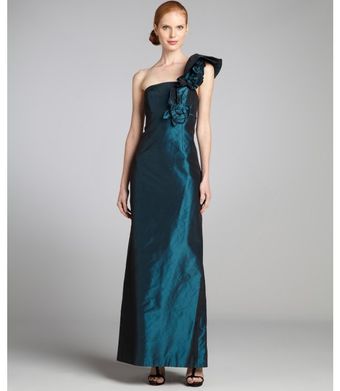 Kay Unger Taffeta Ruffle One Shoulder Gown - Lyst