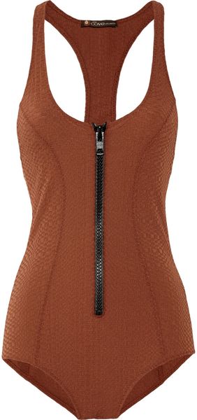 Lisa Marie Fernandez Elisa Zipfront Textured Swimsuit - Lyst