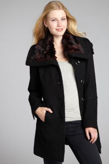 Miss Sixty  Wool Blend Faux Fur Trimmed Belted Coat - Lyst
