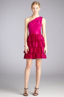 Notte By Marchesa Lipstick Tiered Silk Organza Pleated One Shoulder Dress - Lyst