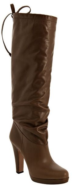Prada  Leather Bow Detail Slouched Boots - Lyst