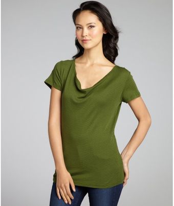 Rebecca Beeson Army Green Striped Cotton Milla Short Sleeve Cowl Neck Top - Lyst