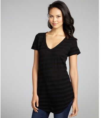 Rebecca Beeson Black Striped Slub Cotton Blend Milla Short Sleeve V-neck T-shirt - Lyst
