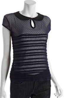 Free People Navy Ruffle Lace Peter Pan Collar Blouse - Lyst