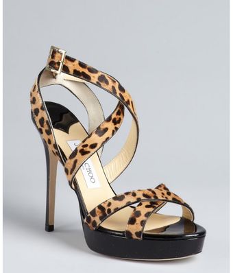 Jimmy Choo Leopard Calf Hair and Patent Leather Vamp Platform Sandals - Lyst