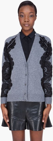 Lanvin Grey Lacedetailed Cardigan - Lyst
