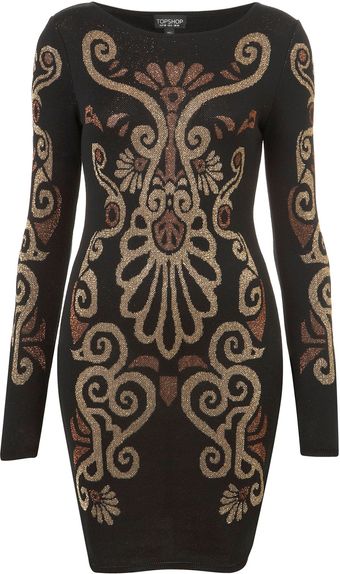 Topshop Knitted Baroque Bodycon Dress - Lyst