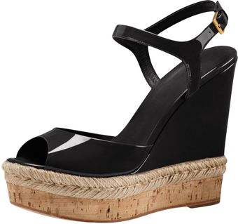 Gucci Patent Espadrille Wedge Sandal Black - Lyst