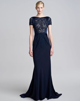 J. Mendel Lace Sheer Overlay Gown - Lyst