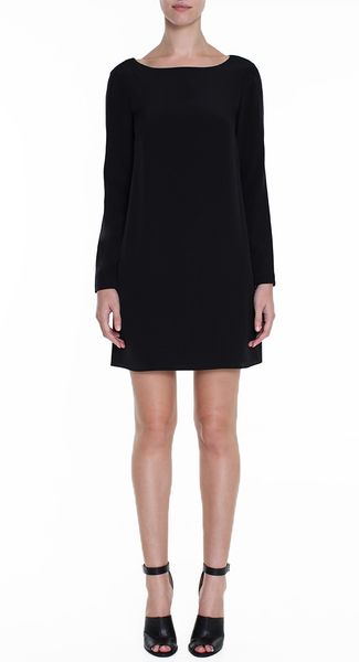 Tibi Solid Silk Long Sleeve Shift Dress in Black | Lyst
