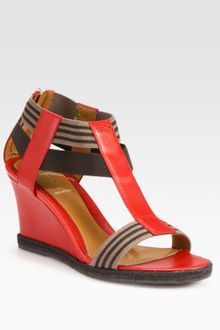 Fendi Carioca Leather Tstrap Wedge Sandals - Lyst