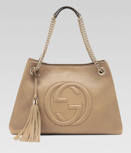 Gucci Soho Leather Medium Chainstrap Tote in Beige (cream) | Lyst
