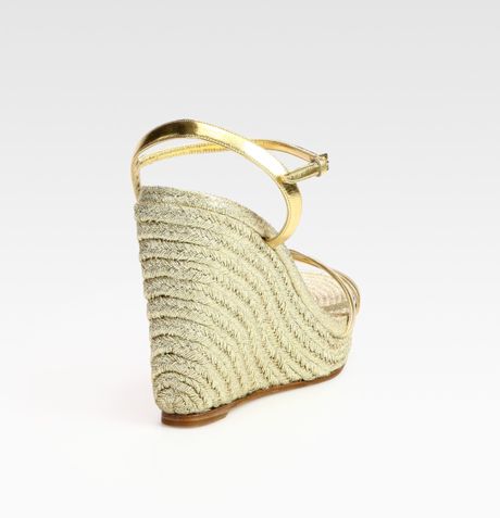 lia espadrille wedges gucci metallic leather gold