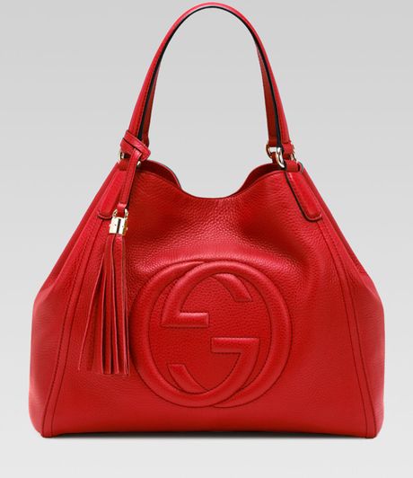 Gucci Soho Leather Shoulder Bag Red in Red | Lyst