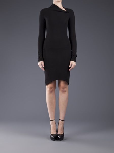 Helmut Lang Long Sleeve Fitted Dress in Black | Lyst