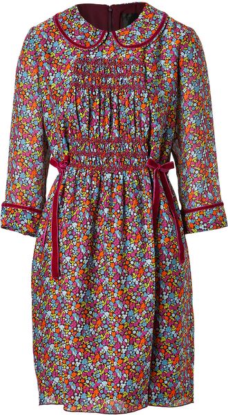 Anna Sui Merlotmulti Chrysanthemum Print Silk Dress - Lyst