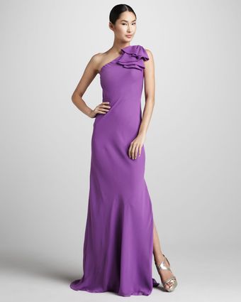 Pamella Roland Ruffled One shoulder Gown - Lyst