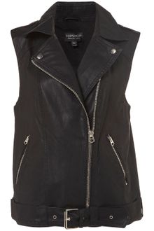 Topshop Oversized Sleeveless Biker Jacket - Lyst