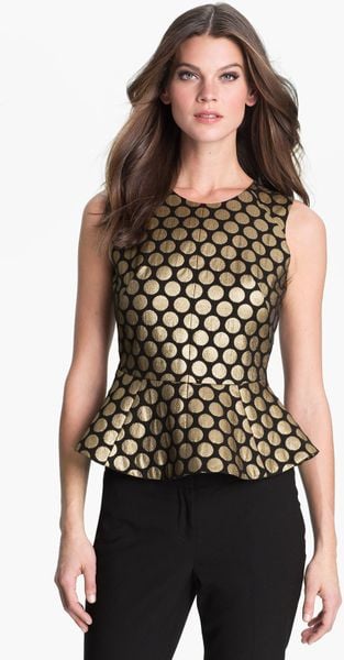 Vince Camuto Metallic Dot Jacquard Blouse In Gold Rich Black Lyst 5928