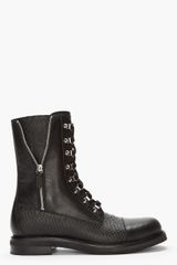 Pierre Balmain Black Leather Snakeskin Zippered Combat Boots