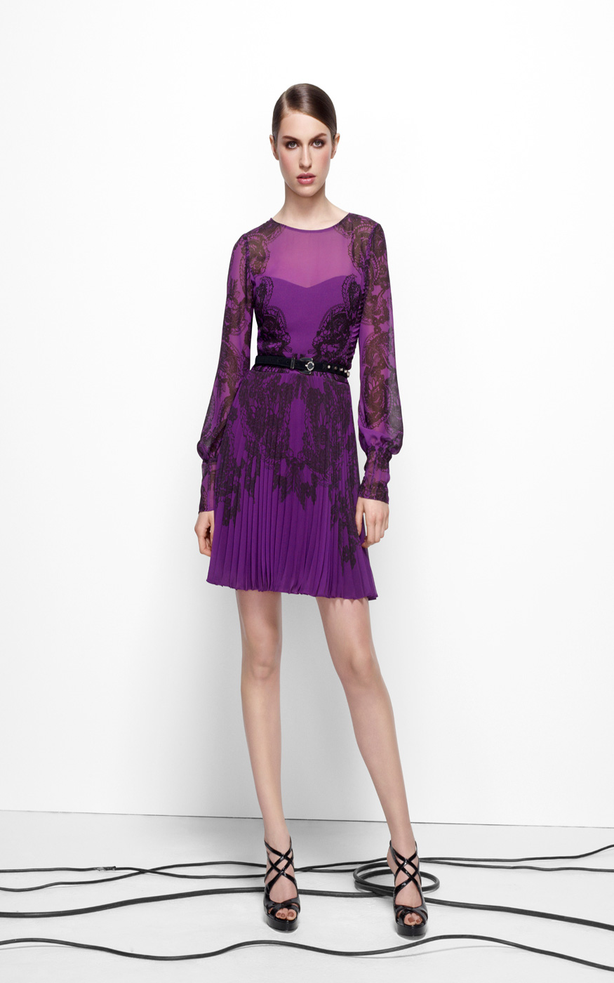 Karen Millen Lace Print Pleated Dress in Purple Lyst